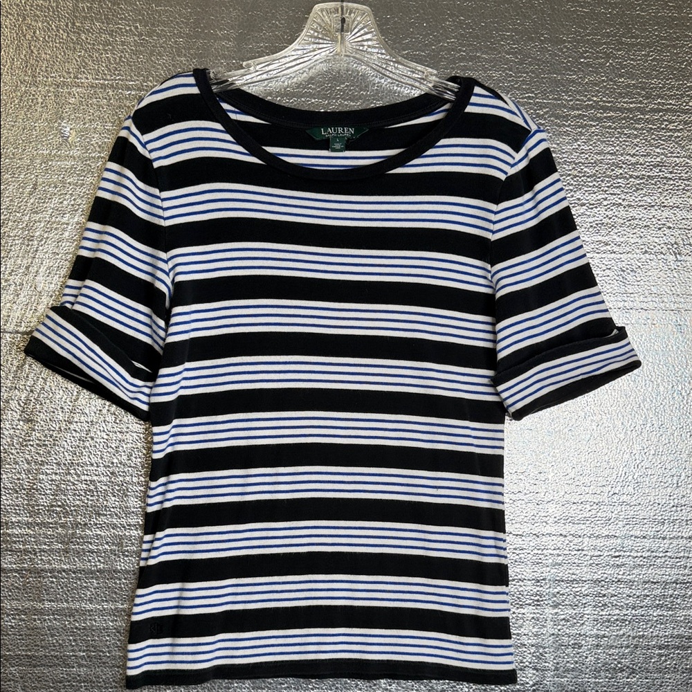 Lauren Ralph Lauren Black Blue and White Striped Top